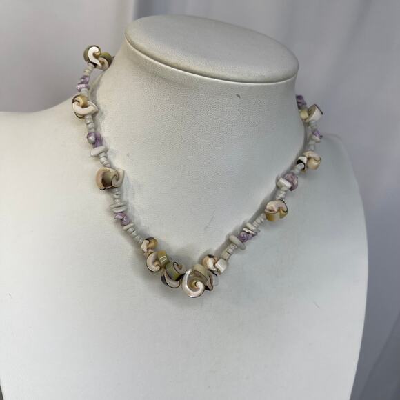 tropical shell necklace beaded light violet off white puca puka faux or real - Picture 8 of 12